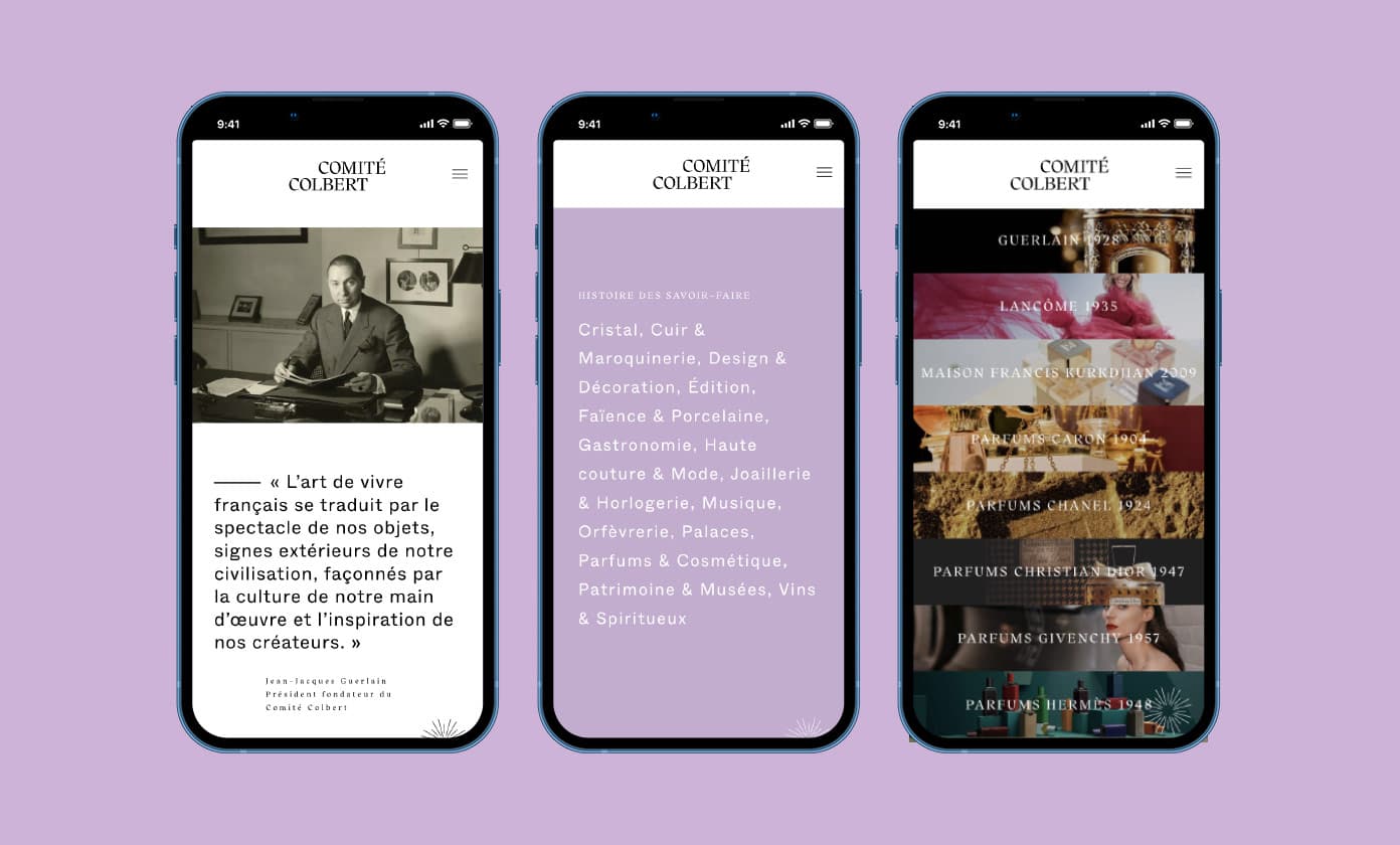 Maquettes mobile du site Comité Colbert